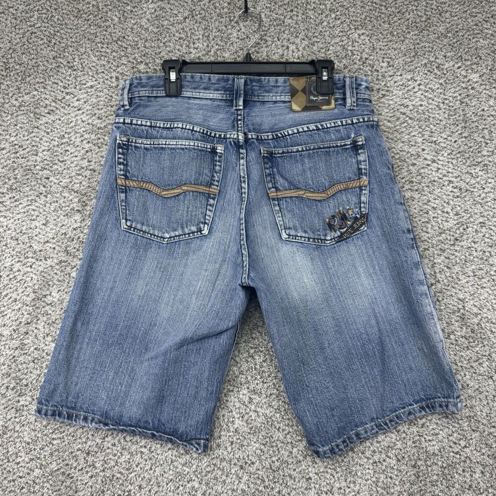 Vintage 90s Pepe Denim Shorts Men's‎ 34 Light Wash Baggy Embroidered Y2K Hip Hop